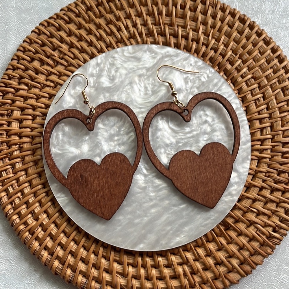 Wooden Heart Earrings